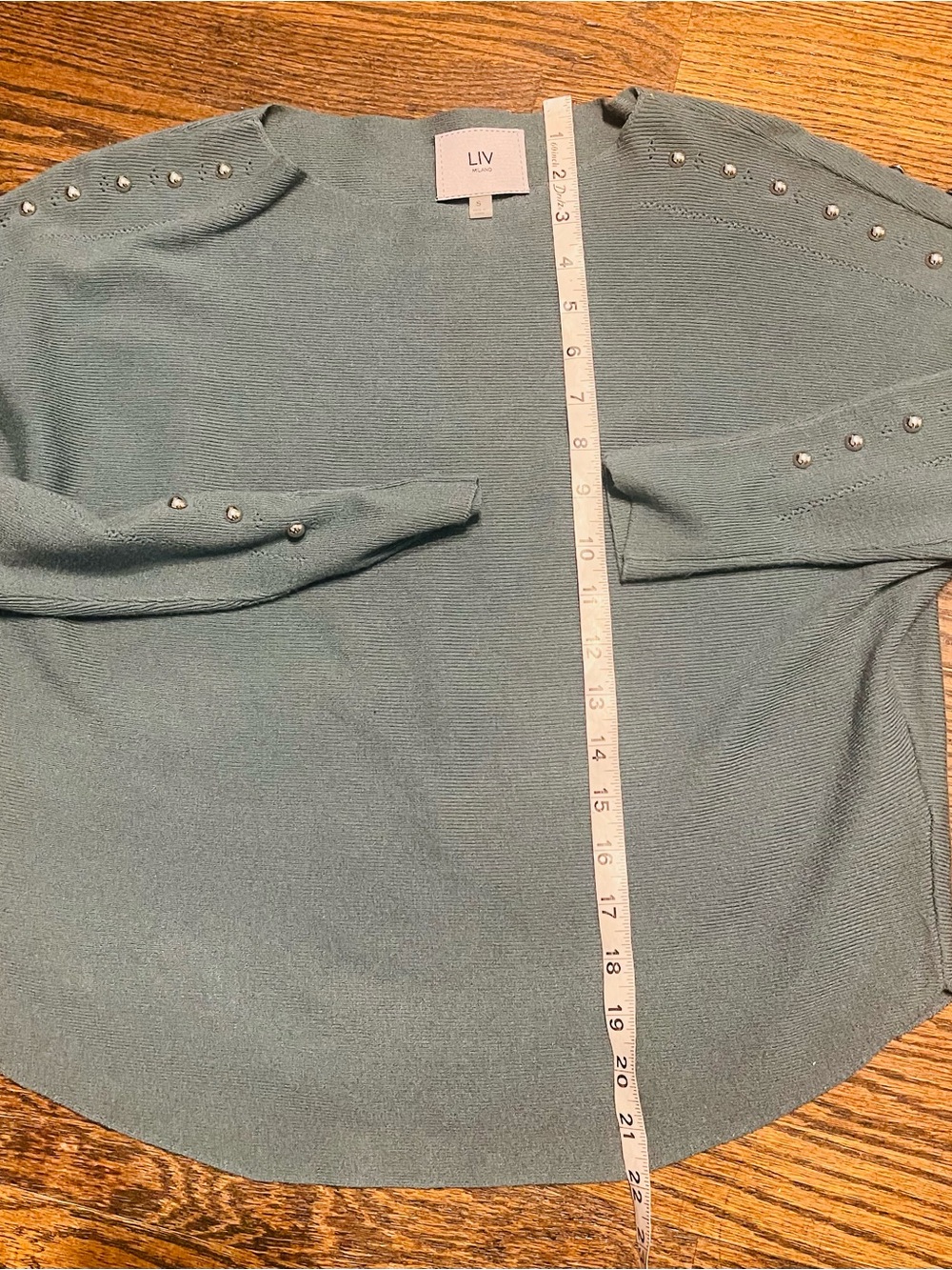 Milano women’s casual Teal Pearl-Trim Long Sleeve Top size S - Picture 12 of 13